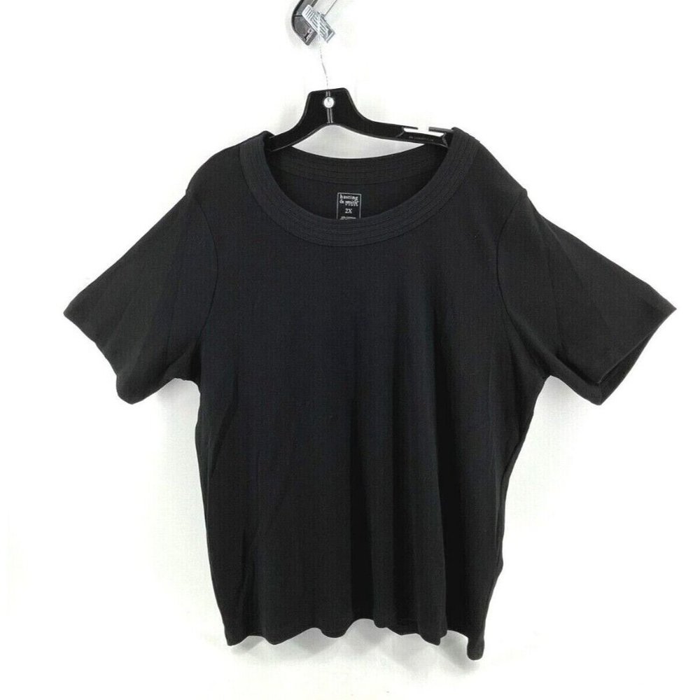 Hasting & Smith Women's Plus Black Top Tee Blouse Shirt 2X Short Sleeve Soft